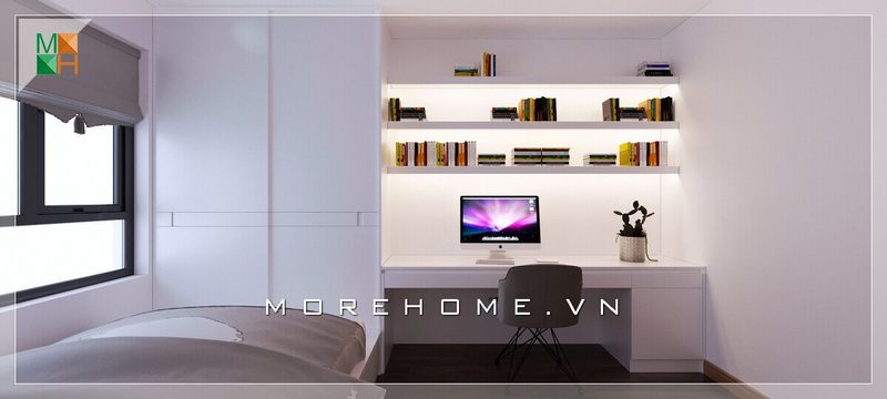 Căn phòng ngủ trong cư đơn giản với phong cách hiện đại, trẻ trung, nội thất đơn giản giúp tạo cảm giác thoải mái và không bị bận rộn.